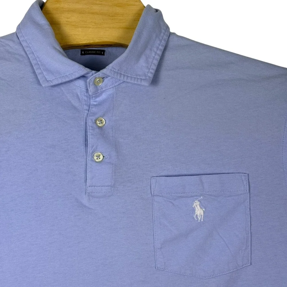 Polo Ralph Lauren Polo Shirt Mens Large Blue Classic Fit Pony Pocket Soft Cotton